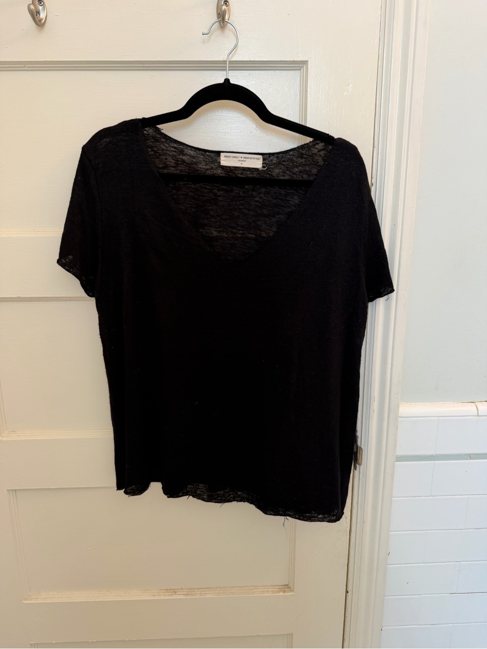 Urban Outfitters Black Sheer V-Neck Short Sleeve Tee